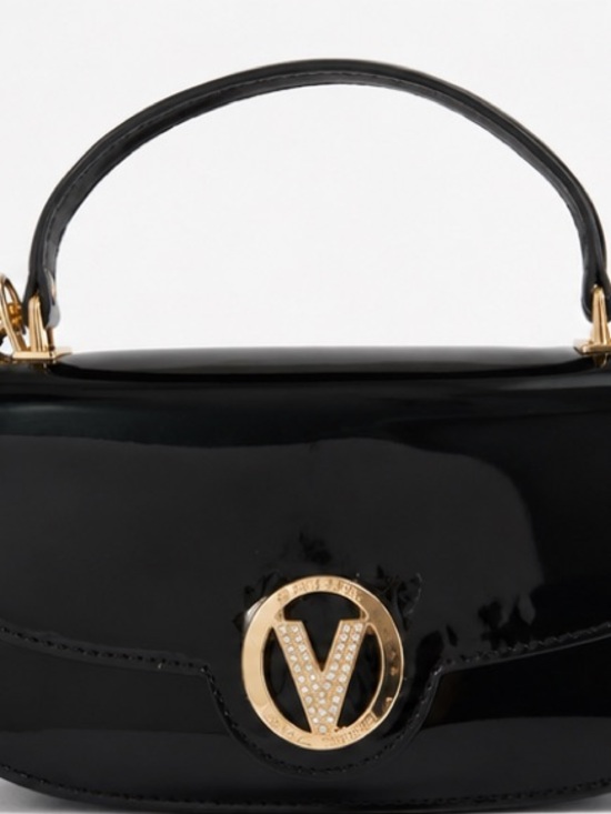 Valentino Orlandi Handbags - Valentino Orlandi Black Patent Mini Top-Handle Bag with Gold V Emblem